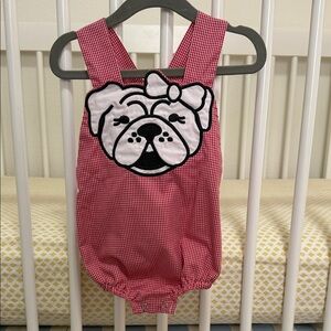 Red Gingham Girl Bulldawg Applique Bubble